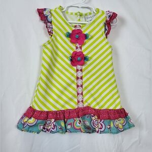 Emily Rose Girls Boutique Lime Pink Floral Sleeveless Ruffle‎ Tunic Top Size 4